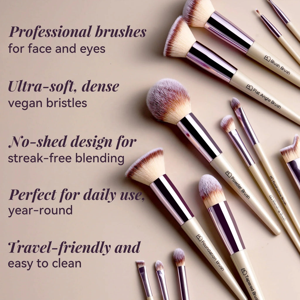Set de Brochas de Maquillaje 18 Piezas | Veganas y Doradas