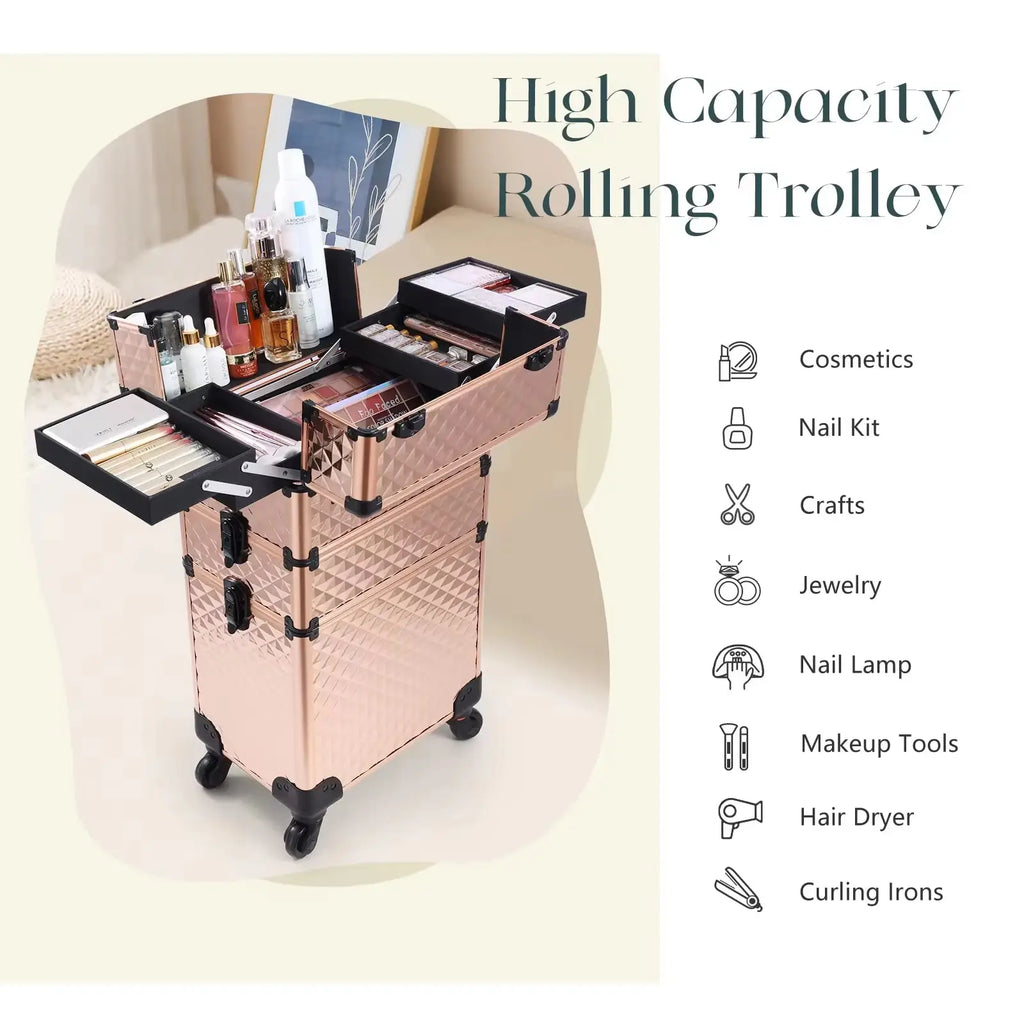 Maletín Trolley Maquillaje Profesional con Ruedas | 3 en 1