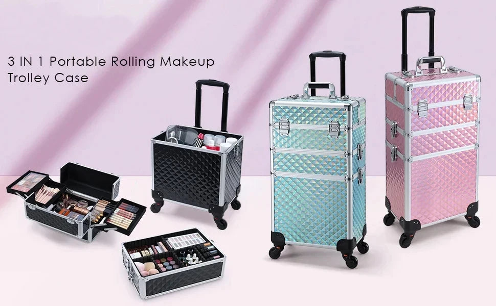 Maletín Trolley Maquillaje Profesional con Ruedas | 3 en 1