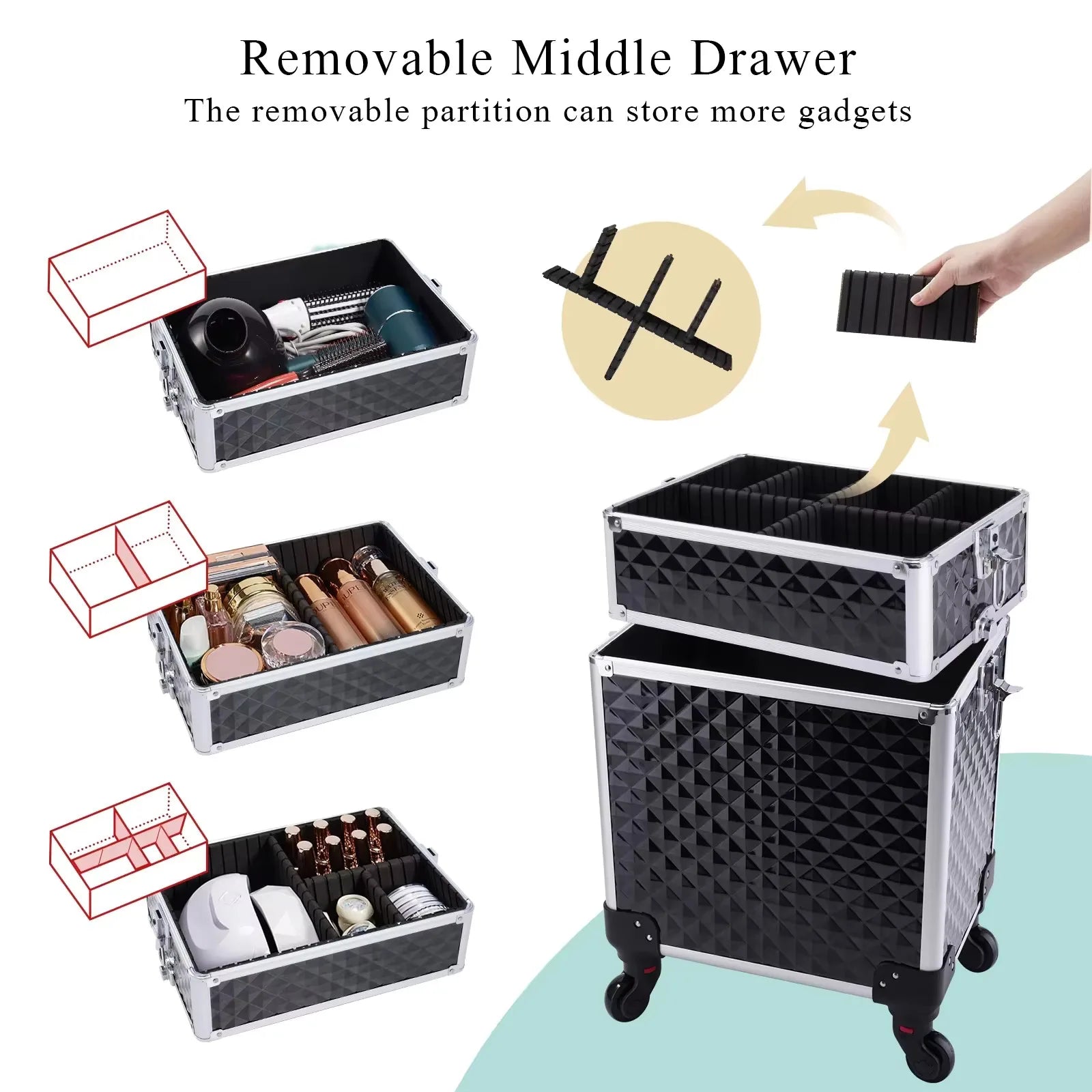 Maletín Trolley Maquillaje Profesional con Ruedas | 3 en 1