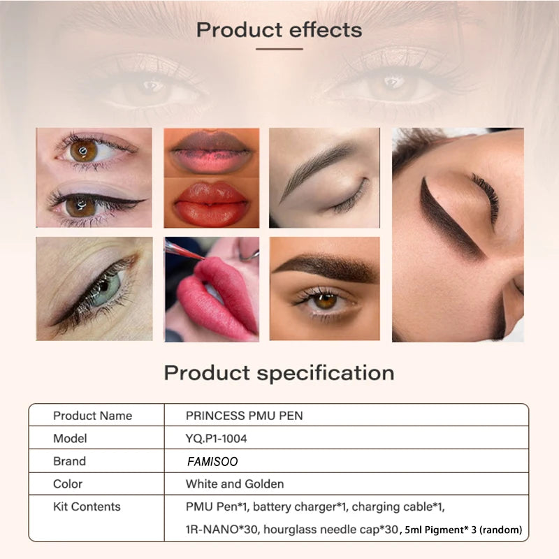 Pluma Microblading Semipermanente | Máquina PMU + 30 Agujas