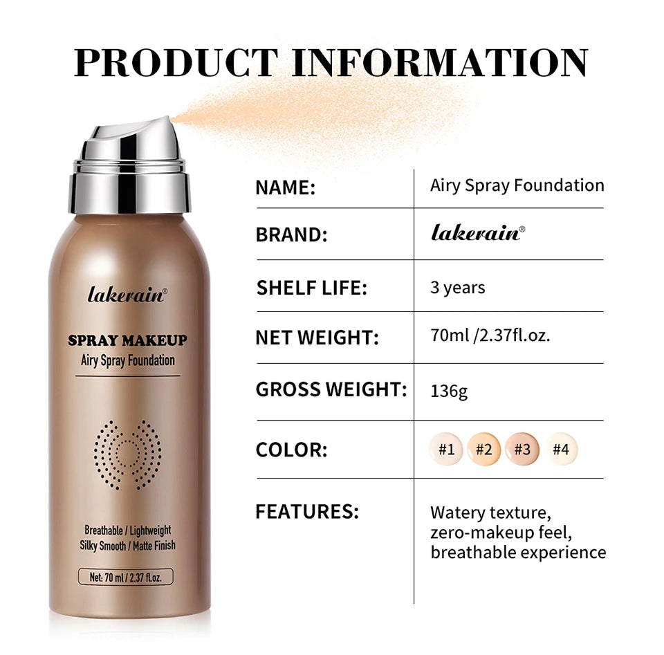 Base de Maquillaje en Spray Airbrush 70ml | Cobertura Mate Larga Duración