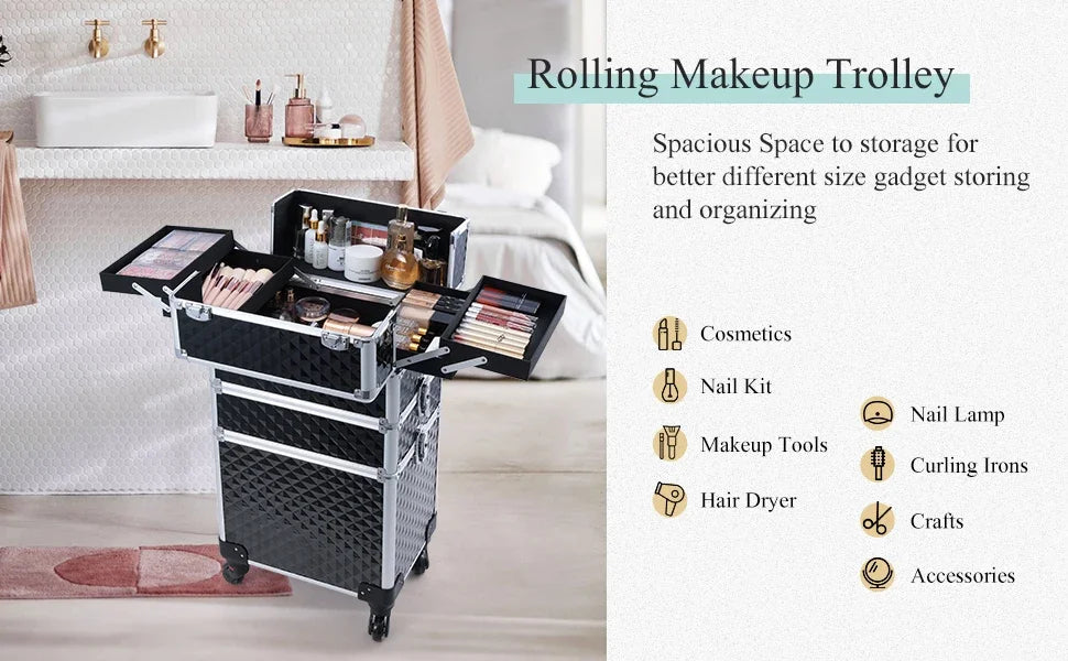 Maletín Trolley Maquillaje Profesional con Ruedas | 3 en 1