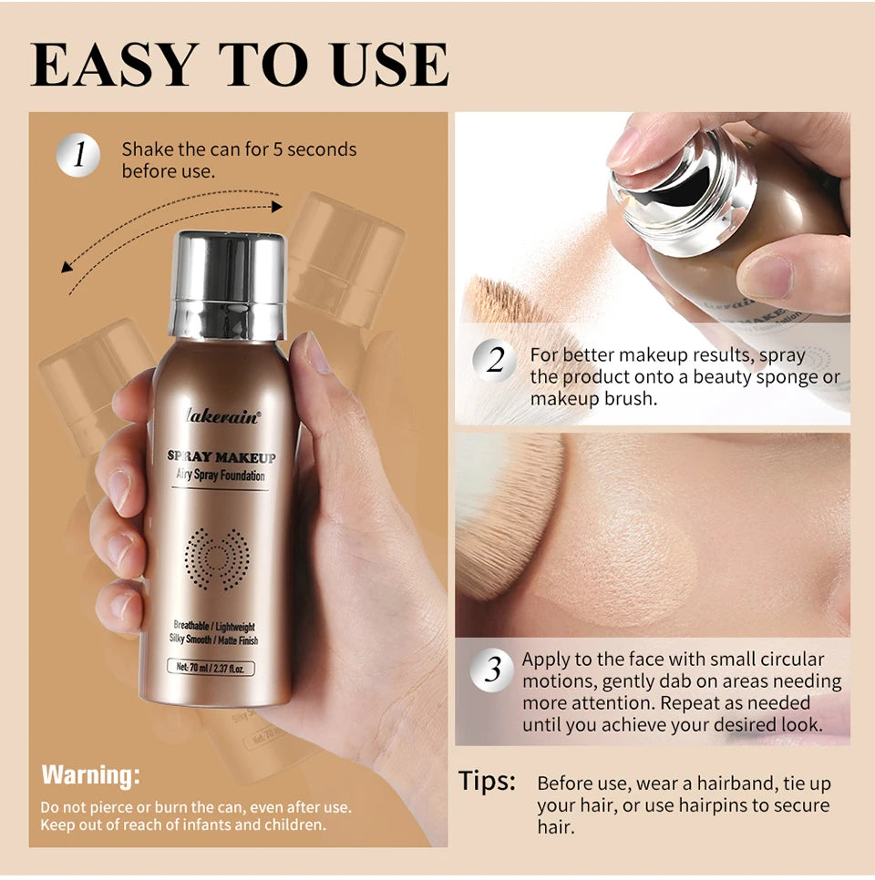 Base de Maquillaje en Spray Airbrush 70ml | Cobertura Mate Larga Duración