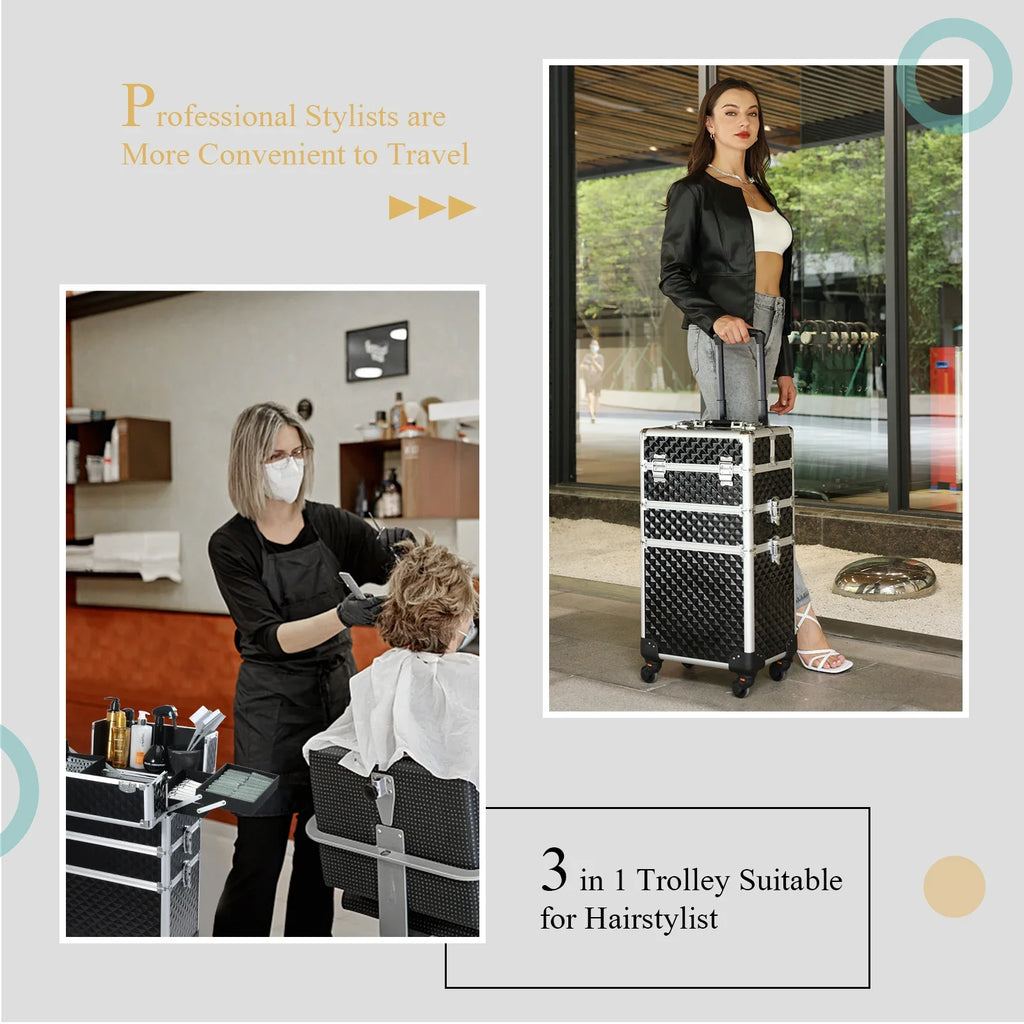 Maletín Trolley Maquillaje Profesional con Ruedas | 3 en 1
