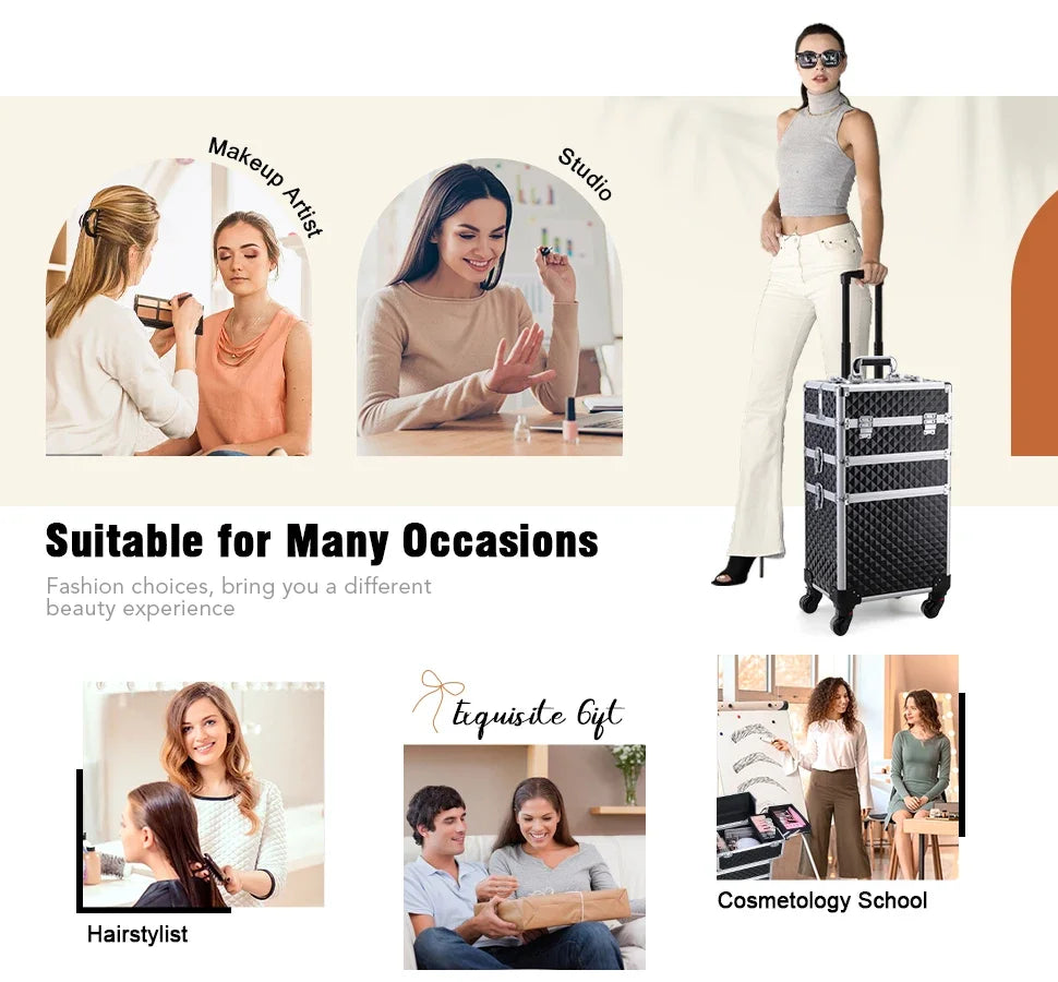Maletín Trolley Maquillaje Profesional con Ruedas | 3 en 1
