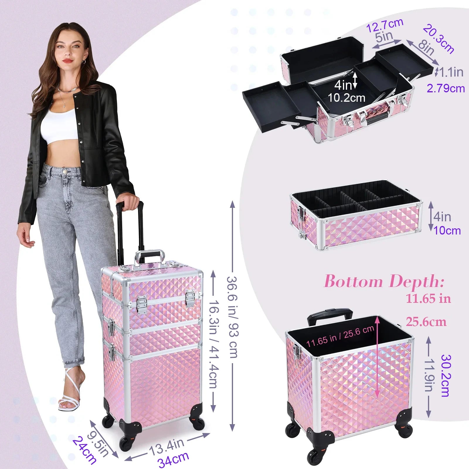 Maletín Trolley Maquillaje Profesional con Ruedas | 3 en 1